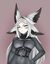 breasts dya_rikku_(vtuber) face_markings female fox_ears virtual_youtuber vyugen white_eyes white_hair