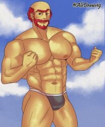 20th_century_fox abs aledraws19 balding bara barazoku beard biceps bulge flaccid groundskeeper_willie human jockstrap looking_at_viewer male_only mature_male muscular navel nipples pecs smile solo solo_male the_simpsons topless underwear unibrow