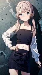 ai_generated black_pencil_skirt crop_top erection erection_under_clothes erection_under_clothing futanari low_twintails otoko_no_ko otokonoko pencil_skirt shirt skinny trap yuuki_snow