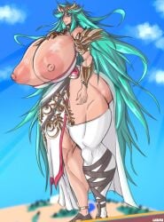 1girls aomokoka green_hair huge_ass hyper hyper_breasts kid_icarus kid_icarus_uprising milf nintendo palutena thick_thighs