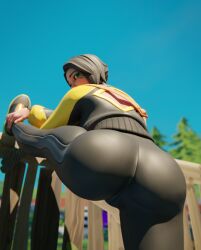 1girls 3d ark_(fortnite) ass ass_focus black_hair d'ark_(fortnite) face_markings female female_only fortnite fortnite:_battle_royale fully_clothed looking_at_viewer looking_back serahnsfwart solo solo_female stretching tagme