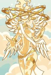 4_fingers 4_wings angel angel_wings bracelet cloud cyclops notyoursagittarius tagme tagme_(character) thigh_strap