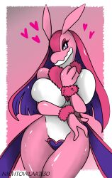 anthro ass big_ass big_breasts big_thighs breasts covered_pussy fur furry heart huge_ass huge_breasts huge_thighs lovander nightowlarts30 non-mammal_breasts pal_(species) palworld pink_body pink_hair purple_eyes tagme thick_hips thick_thighs thighs