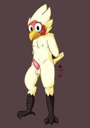 1boy 2016 anthro avian balls beak bird blush carpetwurm chest_tuft embarrassed male male_only martin_(dosent) nipples nude penis simple_background solo tuft