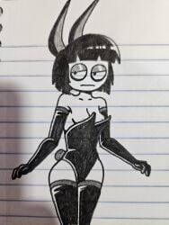 1girls adult_swim bunny_ears bunnysuit cleavage creepy_susie detached_sleeves goth goth_girl latex sethanol the_oblongs thigh_highs