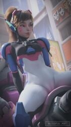 1girls 3d 9:16 artist_logo blissful_art blizzard_entertainment bodysuit brown_eyes brown_hair cameltoe d.va facial_markings female female_only headgear korean_text long_sleeves looking_to_the_side mecha outdoors outside overwatch overwatch_2 ponytail solo spread_legs tight_clothing tight_fit