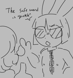 bunny_ears chains female male no_sex noriap nudity original_character safe_word sketch sunglasses text