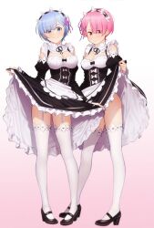 leg_garter ram_(re:zero) re:zero_kara_hajimeru_isekai_seikatsu rem_(re:zero) sisters twins