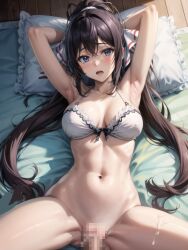 ai_generated arms_behind_head bed big_breasts bikini_top blue_eyes brown_hair first_person_view houki_shinonono infinite_stratos looking_at_viewer missionary_position missionary_sex sex shinonono_houki