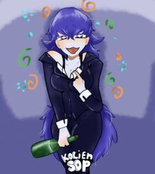 blue_hair bongbong bottle drunk employee_(lobotomy_corporation) koliensop_(artist) lobotomy_corporation project_moon star_shaped_pupils undressing