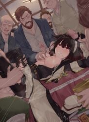 crying crying_with_eyes_open final_fantasy_xiv gangbang gangrape groping gueya_(gueyasan) handjob_while_penetrated miqo'te orgasm_face pantyhose rape