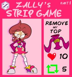 1girls clothed crop_top female female_only hand_on_hip long_hair long_sleeves midriff navel red_hair skirt smug sneakers socks socks_and_shoes solo strip_game tagme tooth_gap zally_(zarnacius) zarnacius