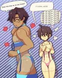 2boys blush crossdressing dilf father father_and_son femboy femboy_dilf feminine_male incest male male_only skirt tan_body theblmaster