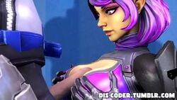 1boy 1girls 3d animated breasts cleavage crossover crossover_pairing dis-coder elf erection female hi-rez_studios male no_sound overwatch paizuri paladins_(game) penis purple_eyes purple_hair skye_(paladins) soldier_76 source_filmmaker straight twilight_skye video