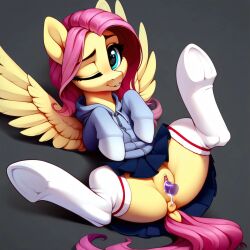 ai_generated anus ass dock equid equine female female_only feral feral_only fluttershy_(mlp) friendship_is_magic hasbro hoof hoof_bulbs hooves horse mammal my_little_pony pegasus pink_hair pony pussy stockings tail wink yellow_body yellow_fur