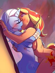 angry angry_kiss anthro bakki bandages bruises equestria_girls female female_only friendship_is_magic hate_sex kissing my_little_pony nude sunset_shimmer trixie_lulamoon yuri