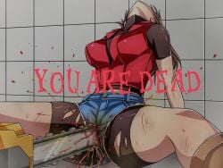 blood chainsaw claire_redfield death defeated female_death game_over game_over_screen genital_mutilation gore guro hotpants mutilation pussy_torture resident_evil resident_evil_2 ryona shorts spats torture torture_chamber you_are_dead