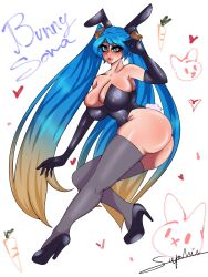 big_ass big_breasts big_butt blue_eyes blue_hair bunny_ears bunny_girl bunny_tail bunnysuit gloves heels league_of_legends looking_at_viewer sona_buvelle sophie_queen11 stockings thick_thighs