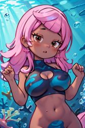 ai_generated artist_name breasts brown_eyes bubble_guppies medium_breasts mermaid molly molly_(bubble_guppies) nick_jr nickelodeon open_mouth pink_hair seductive seductive_look tagme underwater yodayo