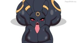 ass ass_bigger_than_head big_ass big_breasts black_body blush breasts dropedartist furry furry_female furry_only huge_ass huge_breasts lying lying_down lying_on_stomach open_mouth pokemon pokemon_(species) red_eyes talking_to_viewer umbreon waiting_for_cum