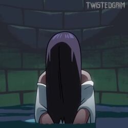 1:1 1girls black_hair breast_drop breasts facing_viewer ghost hair_over_eyes light-skinned_female long_hair medium_breasts partially_submerged pussy shirt_lift shorter_than_10_seconds solo tagme the_ring twistedgrim video yamamura_sadako