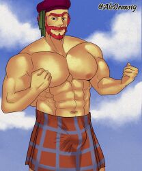 20th_century_fox abs aledraws19 balding bara barazoku beard biceps bulge flaccid groundskeeper_willie human kilt looking_at_viewer male_only mature_male muscular navel nipples pecs smile solo solo_male the_simpsons topless unibrow