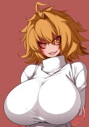 1girls ahoge arcueid_brunestud arms_under_breasts ato_(bfj315) big_breasts blonde_hair blush breasts cleavage crossed_arms demon_girl enormous_breasts erect_nipples female female_only huge_breasts human human_only large_breasts looking_at_viewer massive_breasts melty_blood messy_hair open_mouth red_arcueid red_sclera sharp_teeth short_hair solo solo_female top_heavy tsukihime turtleneck turtleneck_sweater type-moon upper_body vampire vampire_girl yellow_eyes