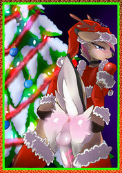 1boy antlers ass blush cervine christmas christmas_ornaments christmas_tree femboy fur_trim girly grabbing_own_ass holidays lights male mammal ornaments penis perineum presenting_hindquarters red_stockings reindeer santa_claus santa_costume snow solo spreading tail_up testicles tree uncensored white_crest