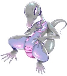 1girls belly black_eyes cloaca exed_eyes eyelashes fangs feet female female_only feral flat_chest grey_skin looking_at_viewer nintendo no_nipples nude pink_skin pokemon pokemon_(species) pokemon_sm purple_sclera purple_skin pussy salazzle slit_eyes smile solo spread_legs spreading tail thick_thighs toes video_games white_background