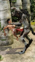 2girls 3d 3monsters 4k big_breasts big_penis black_body blonde_hair dark_hair dark_skin female female_focus fit hi_res knot large_breasts light_skin mehlabs monster monster_on_female nude nude_female resident_evil sex sheva_alomar voluptuous voluptuous_female werewolf white_skin