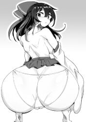 1girls ass ass_focus backboob big_ass big_breasts big_butt breasts dat_ass fat_ass greyscale huge_ass large_ass large_breasts looking_back monochrome pandain panties reimu_hakurei sideboob solo solo_female solo_focus thick thick_ass touhou wide_hips