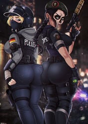 2girls ass big_ass black_hair blonde_hair blue_eyes blush brazilian brazilian_female breasts bubble_ass cap caveira_(rainbow_six) covered_breasts covered_nipples dat_ass erect_nipples female female_only fingerless_gloves gloves green_eyes hat helmet hips huge_ass huge_breasts iq_(rainbow_six) jeans large_ass large_breasts legs lips long_hair nail_polish pants rainbow_six rainbow_six_siege redbone shadman sideboob skin_tight take_your_pick thighs tight_jeans tight_pants tom_clancy