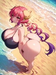 1girls ai_generated beach bikini horns huge_ass huge_breasts ilulu_(dragon_maid) light-skinned_female miss_kobayashi's_dragon_maid pink_hair