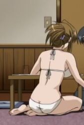 akizuki_sara barefoot bikini bra brown_hair feet hair_ornament kateikyoushi_no_onee-san kateikyoushi_no_onee-san_the_animation:_h_no_hensachi_agechaimasu large_ass large_breasts panties swimsuit viewed_from_behind