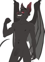 anthro balls bat fangs flaccid male male_only mammal muscular muscular_male nude penis ruby_the_bat smile uncut wings