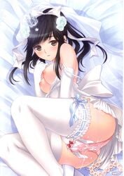 breasts bride dress fusataka_shikibu love_plus masturbation nipples no_bra panties pussy_juice takane_manaka thighhighs wedding_dress