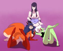 3girls alien anus beauty_mark big_ass big_breasts black_hair blue_hair breasts busty carmelita_fox crossover curvy dat_ass displaying eastern_and_western_character feathers-ruffled female female_only fox fur furry gloves green_skin human kill_la_kill kiryuuin_satsuki kneeling legs_up lingerie looking_at_viewer looking_back lord_dominator nipples nude nudity nylons on_back panties panty_shot pussy red_eyes sideboob sly_cooper_(series) smooth_fur spread_legs stockings tail tank_top thighs undressing vagina vulva wander_over_yonder white_hair