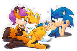 anthro blue_fur blush brown_fur canine closed_eyes cum cum_on_hand cum_on_penis erection extraspecialzone fox fur furry green_eyes heart hedgehog humanoid_penis kissing male mammal masturbation multicolored_fur orange_fur penis pink_hair sonic_(series) sonic_the_hedgehog tails uncut vladisfoxy white_fur yaoi