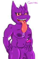 breasts dickgirl erection gengar humanoid intersex looking_at_viewer low_quality nintendo penis pokemon saliva slightly_chubby smile spunk3y_monk3y tongue video_games