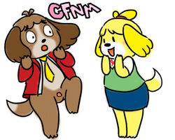 3_toes animal_crossing anthro balls brother canine clothed clothed/nude clothed_female_nude_male clothing digby_(animal_crossing) female flaccid fur hair isabelle_(animal_crossing) male mammal micropenis necktie nintendo nishi nude open_mouth opposite_sex_twins penis short_hair sibling simple_background sister toes video_games