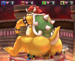 anthro anus ass avian biceps big_anus bowser butt_crush canine cervine crush horn hyper interspecies koopa looking_back male male_only mammal mario_(series) mario_party mario_party_10 moofus musk nintendo nude overweight scalie shell sitting size_difference sparkx spikes squashing sweat wolf yaoi