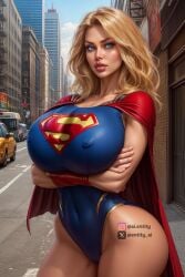 1girls ai_generated ai_hands big_breasts blonde busty dc dc_comics entity_ai female_only solo solo_female supergirl superheroine