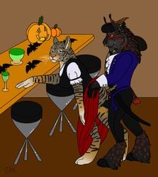 anthro bakari clothed clothed_sex clothing duo erection feline female from_behind_position halloween hat holidays male mammal penetration pussy sex standing straight vaginal_penetration