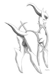 1boy animal_genitalia anus arceus ass backsack balls erection feral greyscale legendary_pokemon male male_only male_pokemon monochrome nintendo perineum pokemon quadruped raised_tail rear_view sheath signature solo solo_male standing tapering_penis tinybeasts video_games