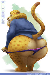 1boy anhes anthro ass benjamin_clawhauser big_ass big_butt bottomless cheetah clothing disney fat_ass fat_butt male male_only solo thick_ass thick_thighs thong underwear zootopia