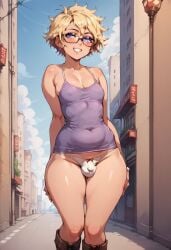 ai_generated bulge femboy legs lipstick makeup panties, plump sexy_dress small_breasts sustaco thick_thighs trap undersized_clothes