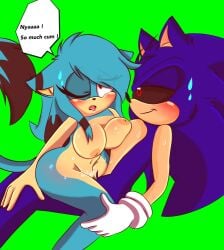 1boy 1girls ambiguous_fluids anthro anthro_on_anthro anthro_only black_sclera blue_fur breasts creepypasta demon demon_boy demon_hedgehog english english_text feline female gloves handwear hedgehog male missgreynsfw nipples oc original_character penis pointy_ears pussy red_eyes sex sonic.exe sonic.exe_(character) sonic.exe_(creepypasta) sonic.exe_(series) sonic_(series) sonic_the_hedgehog sonic_the_hedgehog_(series) sweat text text_bubble vaginal_penetration white_gloves white_handwear white_sclera