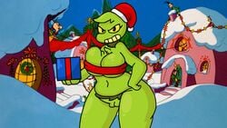 1girls big_breasts bottomless breasts chest_fluff chest_tuft christmas christmas_hat cleavage detnox dr_seuss female female_only green_hair how_the_grinch_stole_christmas large_breasts looking_at_viewer monster navel nude nudity pubic_hair pussy rule_63 the_grinch the_grinchess wide_hips yellow_eyes