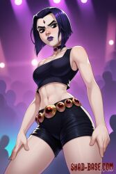 1girls ai_generated cartoon_network clothed dc dc_comics female goth looking_back nightclub petite rachel_roth raven_(dc) shadchamp shadman_homage slim teen_titans viewed_from_below