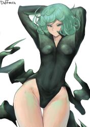 1girls clothed clothing duffmox green_eyes green_hair light-skinned_female light_skin one-punch_man small_breasts tatsumaki thighs